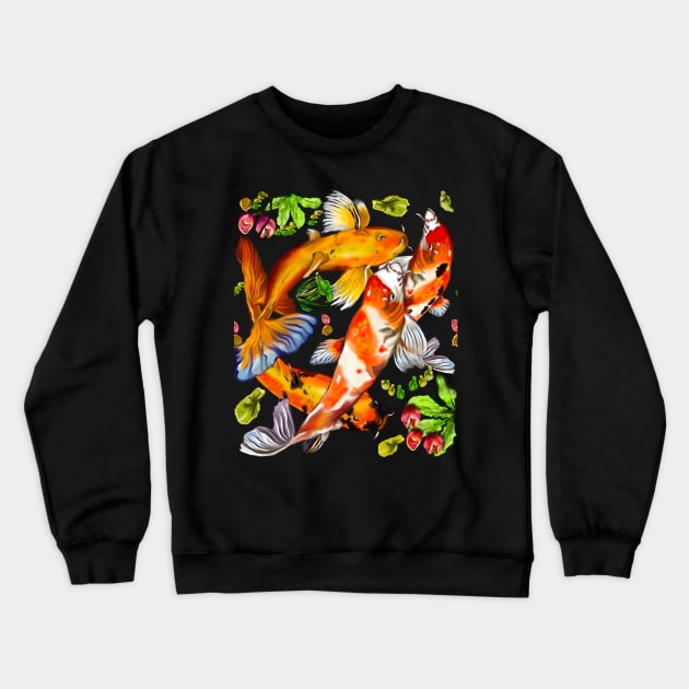 Best fishing gifts for fish lovers 2022. Koi fish swimming in a koi pond Pattern Crewneck Sweatshirt by Artonmytee